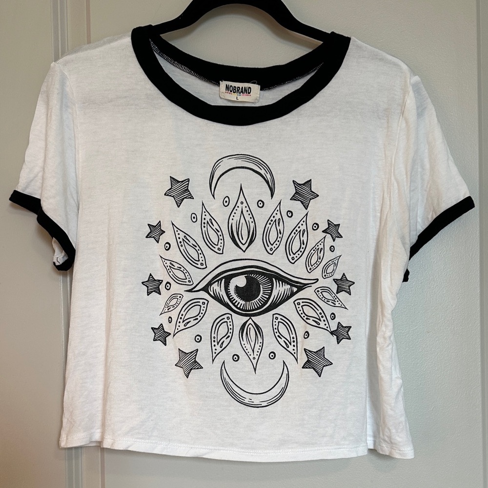 Mystic Eye White and Black Ringer Tee